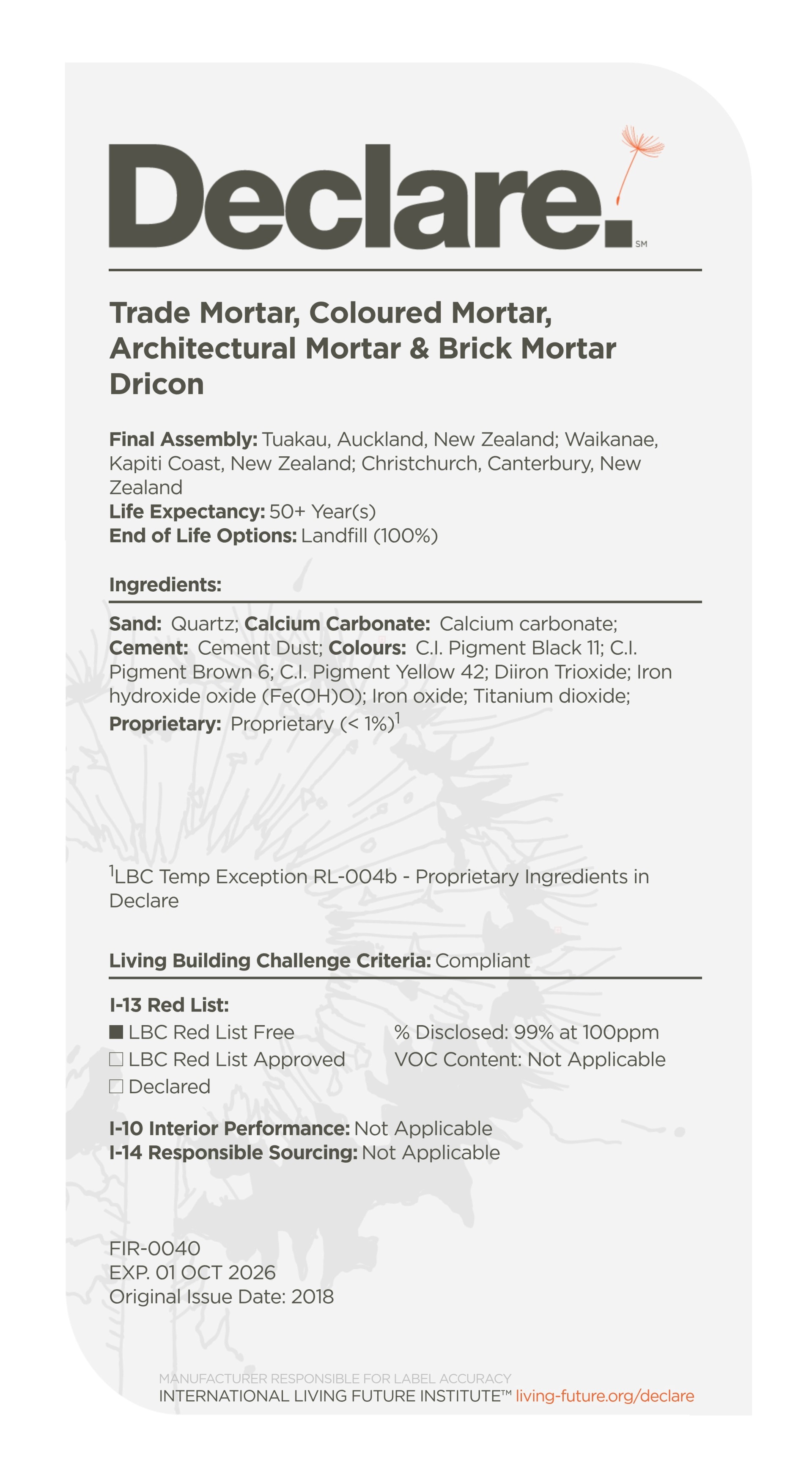 Dricon Declare Mortars 2025